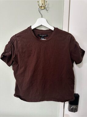 French Connection Pleated Sleeve Brown Tee Medium